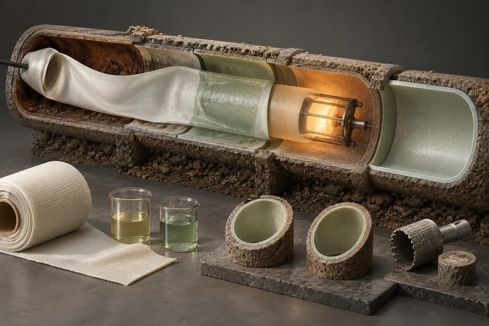 Conceptual illustration of prepared host · resin tube · cured lining