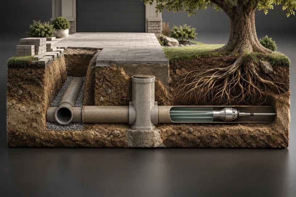 Conceptual illustration of finished surface · root zone · route options